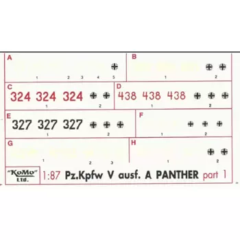 Decals für 8 Varianten Panther A, Satz 1