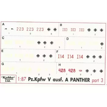 Decals für 8 Varianten Panther A, Satz 3