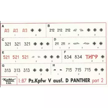 Decals für 8 Varianten Panther D, Satz 2