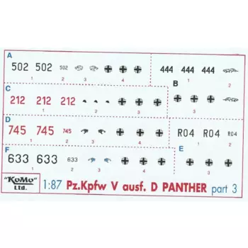 Decals für 6 Varianten Panther D, Satz 3