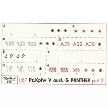 Decals für 8 Versionen Panther G, Satz 2